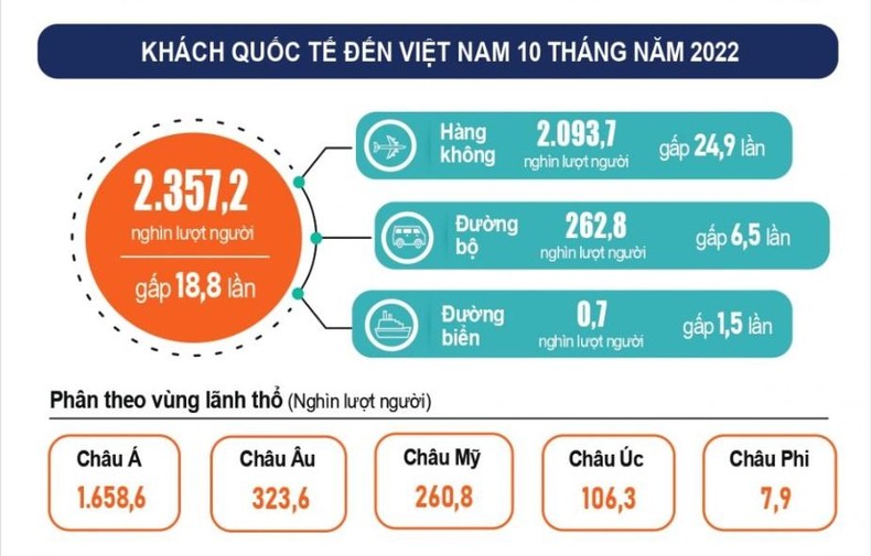 Hơn 2,3 triệu lượt khách quốc tế đến Việt Nam trong 10 tháng ảnh 1