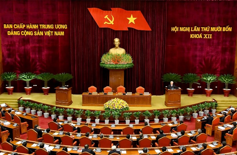 Quang cảnh bế mạc Hội nghị lần thứ 14 Ban Chấp hành Trung ương Đảng khóa XII. 