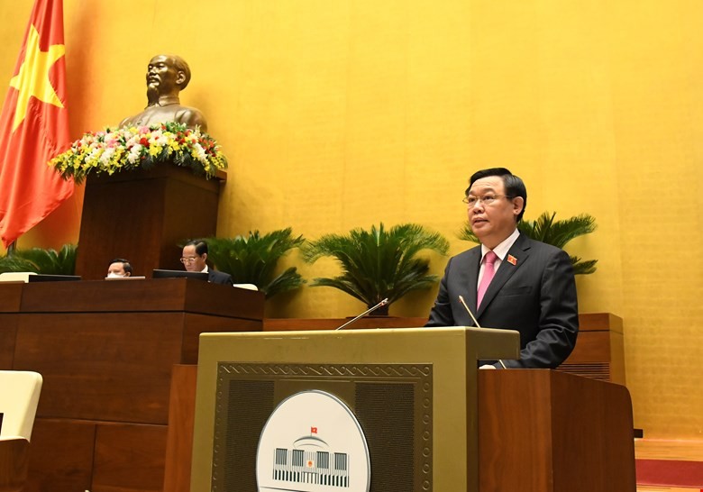Chủ tịch Quốc hội Vương Đình Huệ phát biểu nhân kỷ niệm 74 năm Ngày Thương binh, Liệt sĩ. (Ảnh: Quang Hoàng)