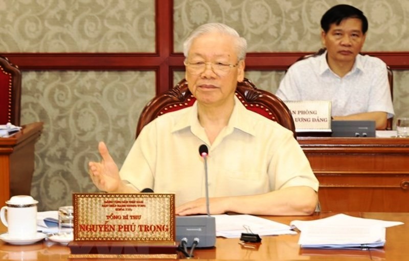 Tổng Bí thư Nguyễn Phú Trọng chủ trì một cuộc họp Bộ Chính trị, Ban Bí thư. (Ảnh: Trí Dũng/TTXVN)