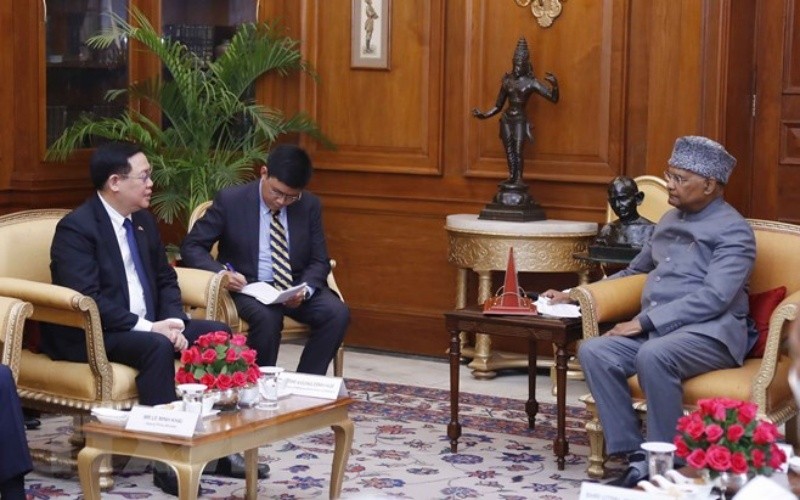 Chủ tịch Quốc hội Vương Đình Huệ hội kiến Tổng thống Ấn Độ. (Ảnh: TTXVN)