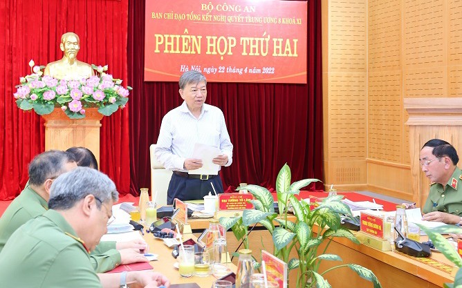 Bộ trưởng Tô Lâm phát biểu tại phiên họp. (Ảnh: Cổng thông tin Bộ Công an)