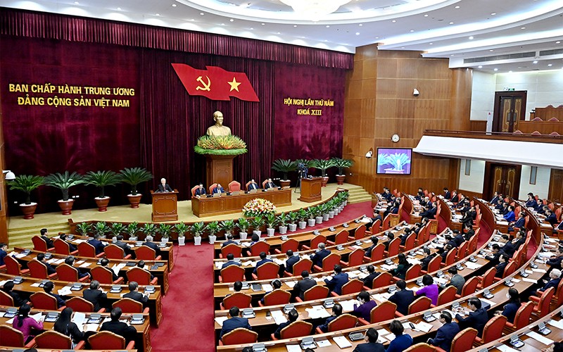 Quang cảnh Hội nghị lần thứ 5 Ban Chấp hành Trung ương Ðảng Cộng sản Việt Nam khóa XIII diễn ra vào tháng 5/2022. (Ảnh Ðăng Khoa)