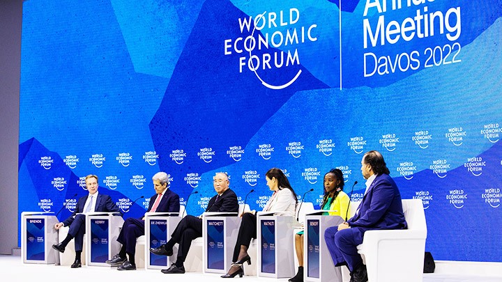 Một phiên thảo luận tại WEF Davos 2022 của các nhà lãnh đạo thế giới. Ảnh: WEFORUM