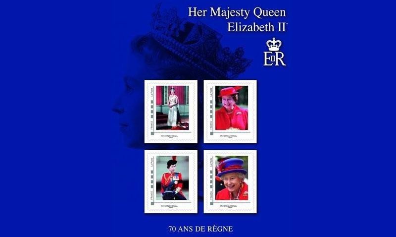 Bộ sưu tập gồm 4 con tem mang hình ảnh Nữ hoàng Elizabeth II được phát hành tại Pháp với số lượng hạn chế. (Ảnh: LaPoste)