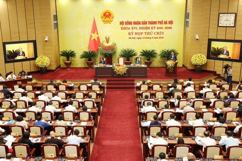 Quang cảnh phiên họp thứ 9 Hội đồng nhân dân thành phố Hà Nội. (Ảnh Duy Linh)