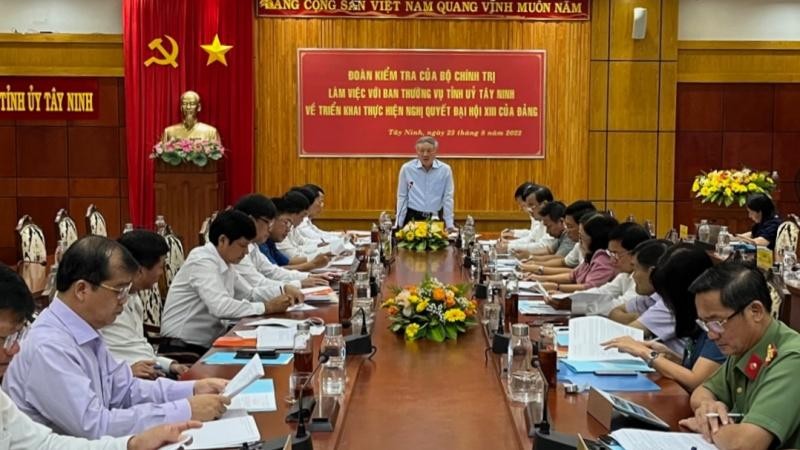 Đoàn kiểm tra của Bộ Chính trị làm việc với Ban Thường vụ Tỉnh ủy Tây Ninh.