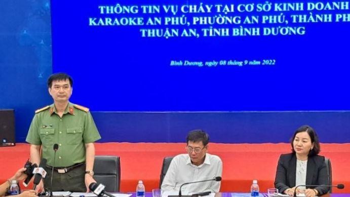 Đại tá Trịnh Ngọc Quyên, Giám đốc Công an tỉnh Bình Dương chia sẻ thông tin liên quan vụ cháy.