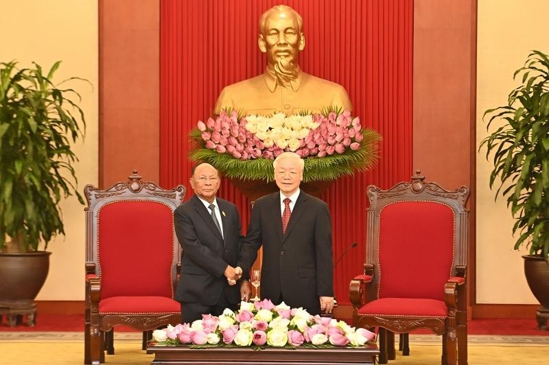 Tổng Bí thư Nguyễn Phú Trọng tiếp Chủ tịch Danh dự Đảng Nhân dân Campuchia, Chủ tịch Quốc hội Vương quốc Campuchia Samdech Heng Samrin đang thăm chính thức Việt Nam.
