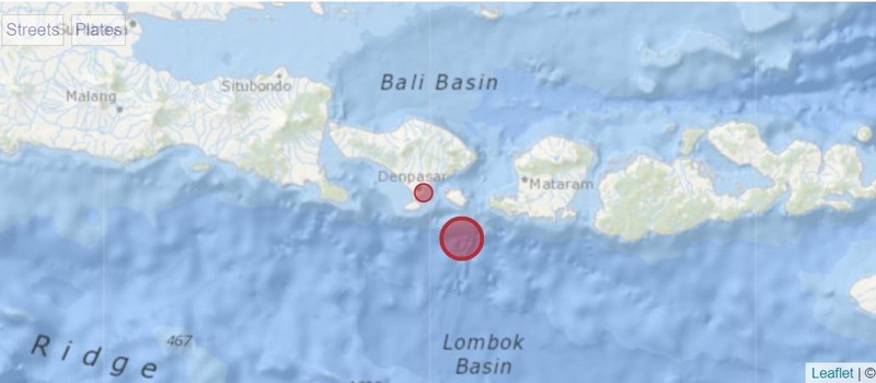 Vị trí xảy ra động đất ở phía nam đảo Bali, Indonesia, ngày 22/8/2022. (Ảnh: volcanodiscovery.com)