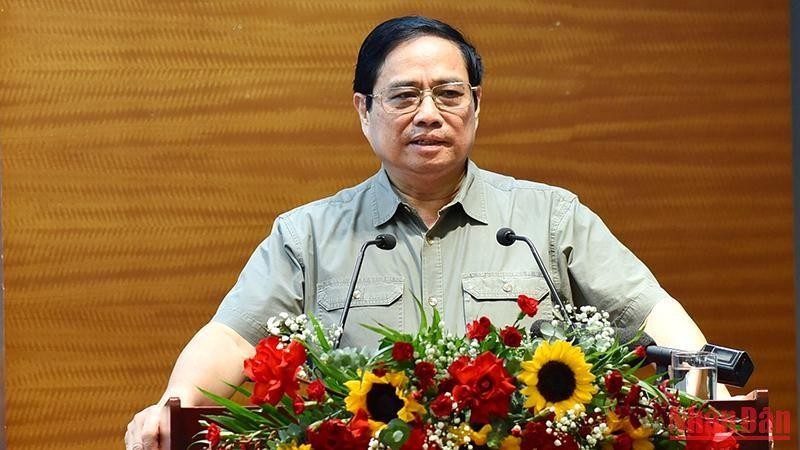 Thủ tướng Phạm Minh Chính phát biểu tại buổi làm việc. (Ảnh: TRẦN HẢI)