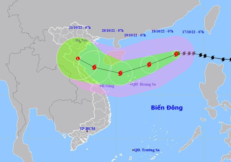 Vị trí và hướng di chuyển của bão số 6. (Nguồn: nchmf.gov.vn)