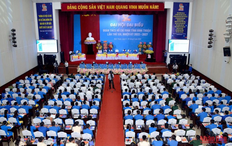 Toàn cảnh Đại hội Đoàn TNCS Hồ Chí Minh tỉnh Bình Thuận lần thứ 13, nhiệm kỳ 2022-2027.