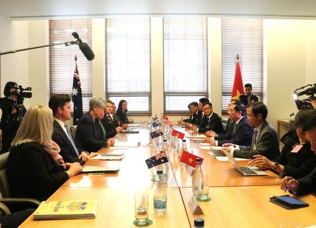Hai bộ trưởng đồng chủ trì Hội nghị Bộ trưởng Ngoại giao Việt Nam-Australia lần thứ 4. (Ảnh: baochinhphu.vn)