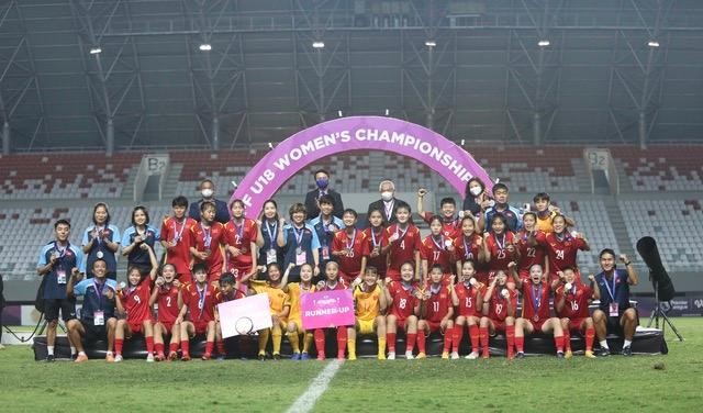 Đội tuyển nữ U18 Việt Nam giành chức Á quân Giải vô địch Bóng đá nữ U18 Đông Nam Á 2022. Ảnh: VFF