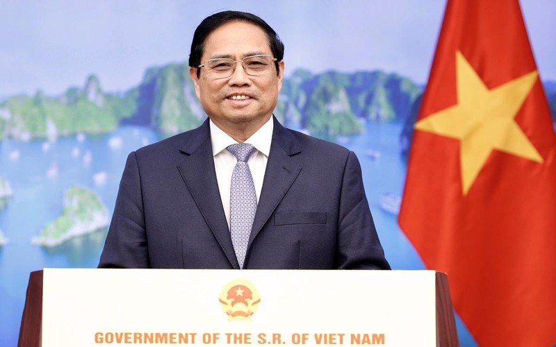 Thủ tướng Chính phủ Phạm Minh Chính phát biểu tại Diễn đàn Kinh tế phương Ðông theo hình thức trực tuyến, theo lời mời của lãnh đạo cấp cao và Chính phủ Liên bang Nga. (Ảnh NHẬT BẮC)
