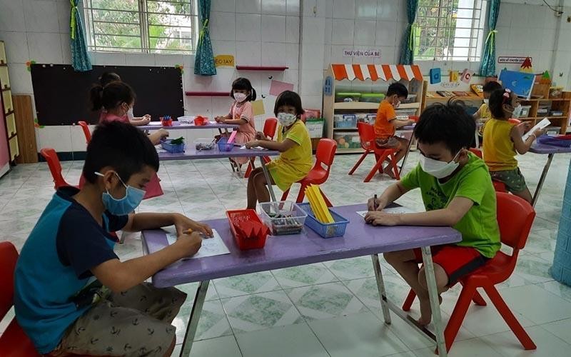 Học sinh Trường Mầm non Tuổi thơ 7, quận 3, Thành phố Hồ Chí Minh trong giờ học.
