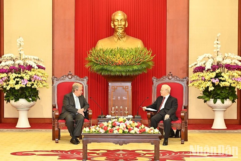 [Ảnh] Tổng Bí thư Nguyễn Phú Trọng tiếp Tổng Thư ký Liên hợp quốc Antonio Guterres ảnh 3