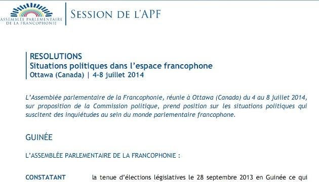 Nghị quyết của Hội đồng Nghị viện Tổ chức Pháp ngữ (APF) kêu gọi các bên liên quan tôn trọng luật pháp quốc tế nhằm bảo đảm hòa bình và an ninh tại Biển Đông.