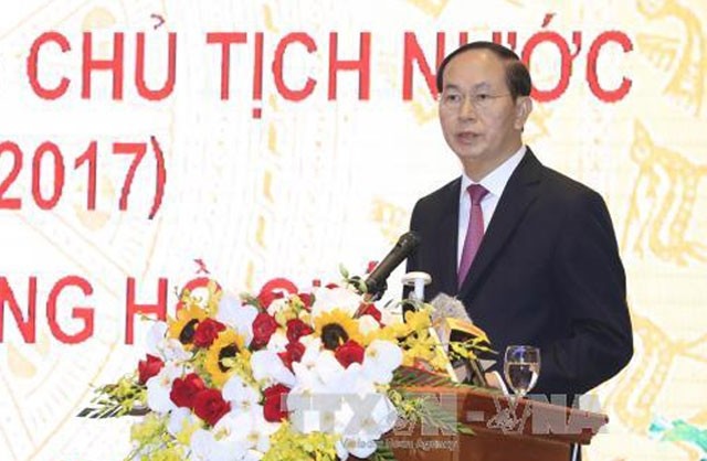 Chủ tịch nước Trần Đại Quang phát biểu tại Lễ kỷ niệm. Ảnh: NHAN SÁNG/TTXVN