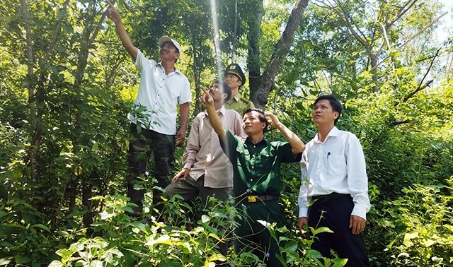 Ông Nguyễn Thanh Tú (thứ hai bên phải) cùng đội bảo vệ trong một lần đi kiểm tra đàn voọc.